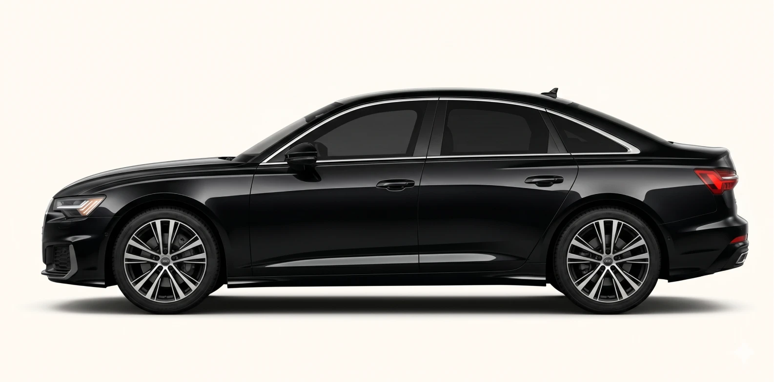 Side profile view of a sleek black luxury sedan, such as an Audi A6, against a clean white background.